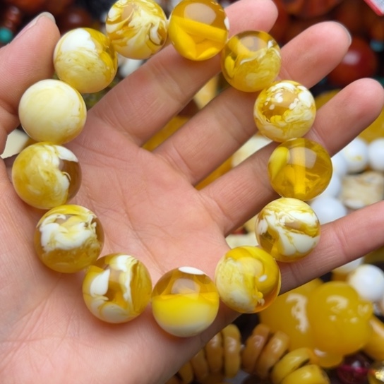琥珀（花珀）手串未镶嵌蜜蜡