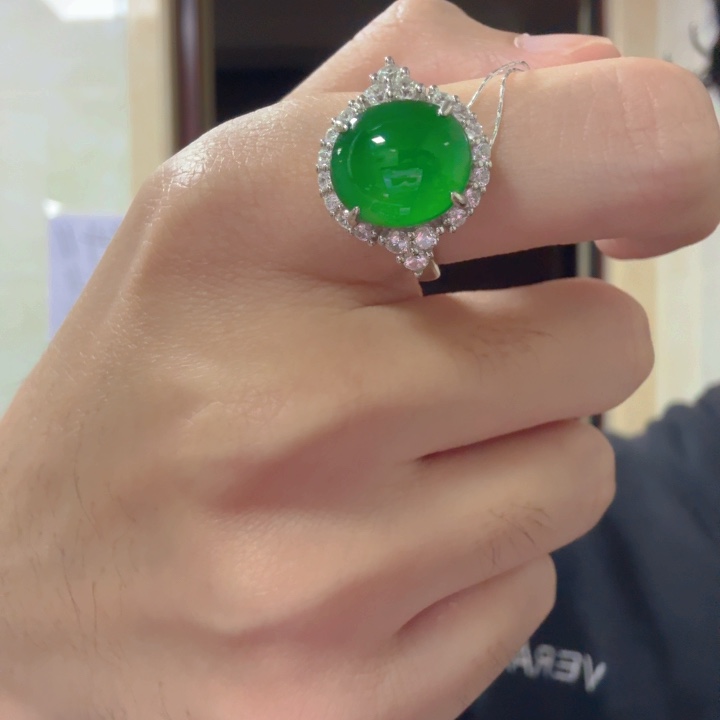 翡翠银S925镶嵌颈饰戒指