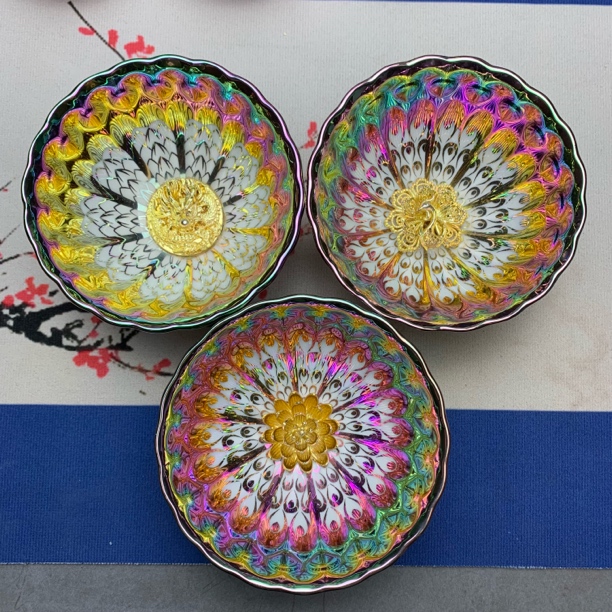 【七彩龙凤莲】陶瓷杯高端茶杯主人杯精美茶杯3只装无礼盒