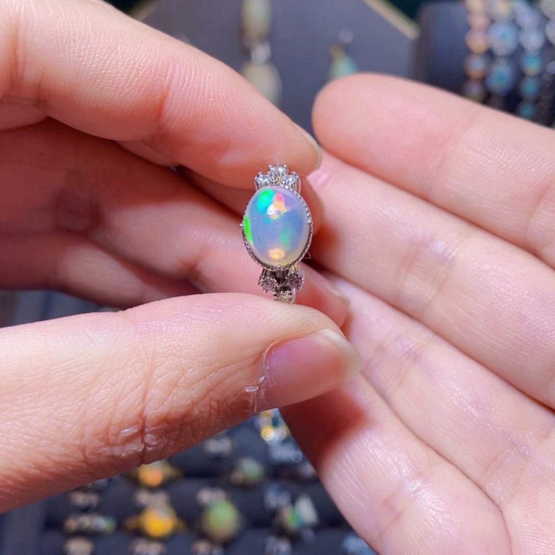 欧泊戒指）银S925镶嵌