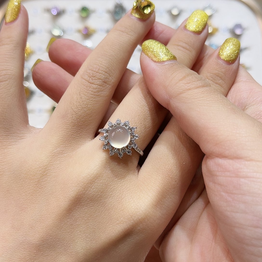 蛇纹石玉戒指银S925镶嵌