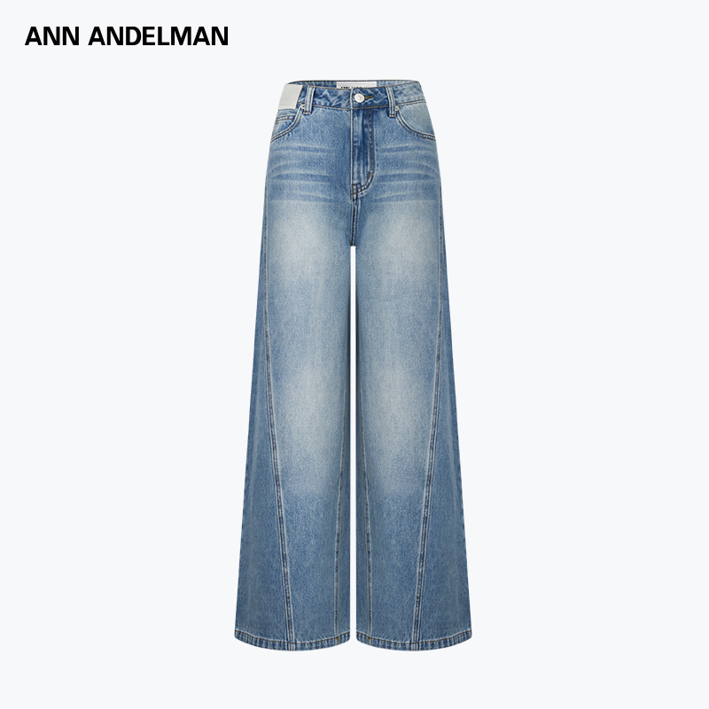 ANN ANDELMAN蓝色休闲长裤设计感直筒微阔腿宽松牛仔裤