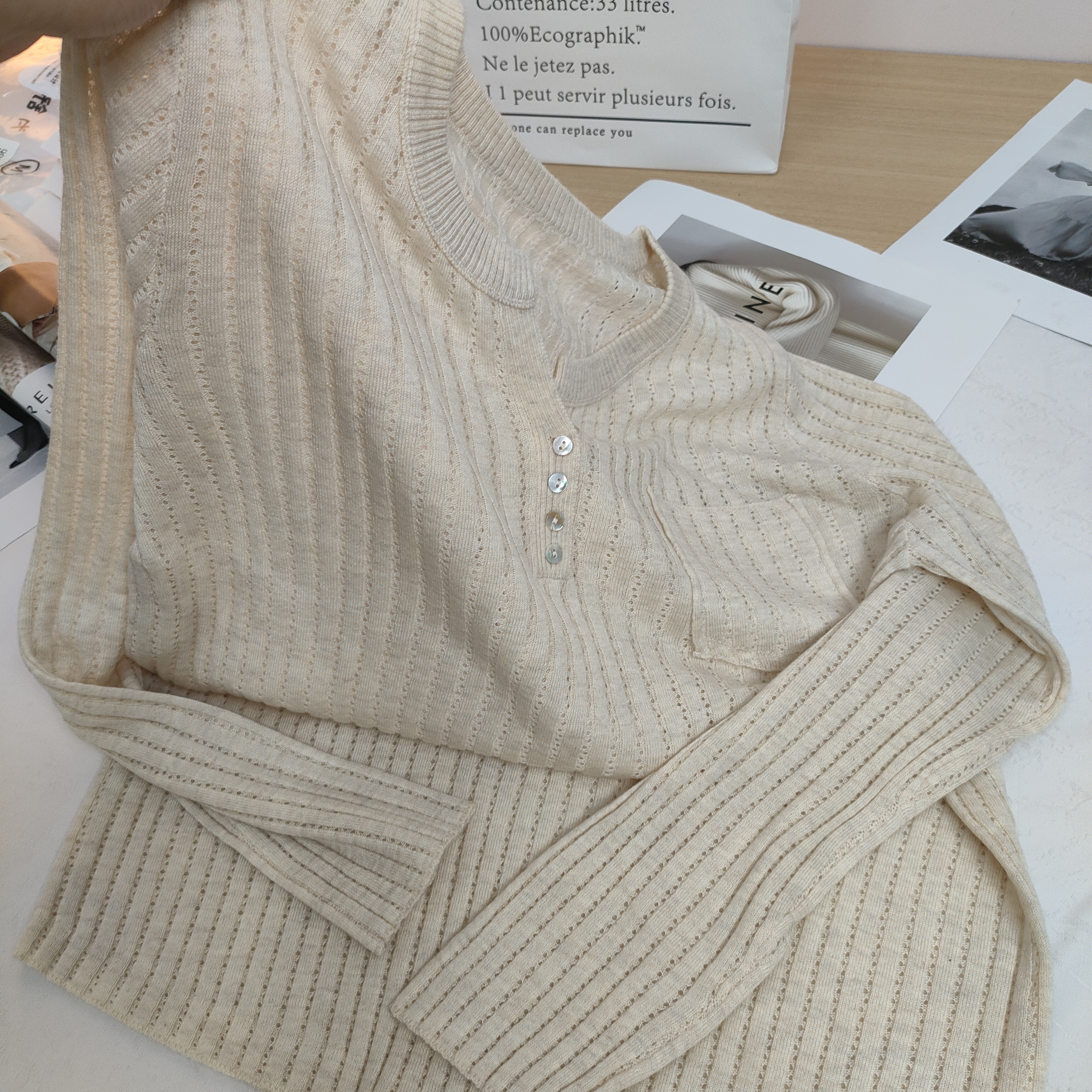 【例畔精选】2025夏季时尚气质圆领镂空纯色百搭针织衫A371#