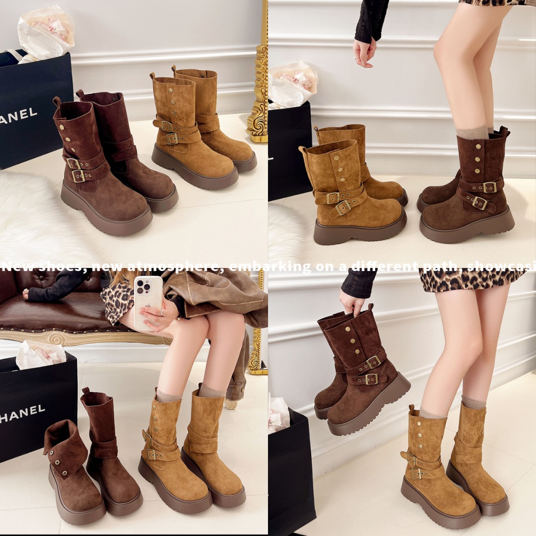 加绒厚底增高两穿松糕短靴女2025秋季新款百搭中筒马丁靴复古短靴