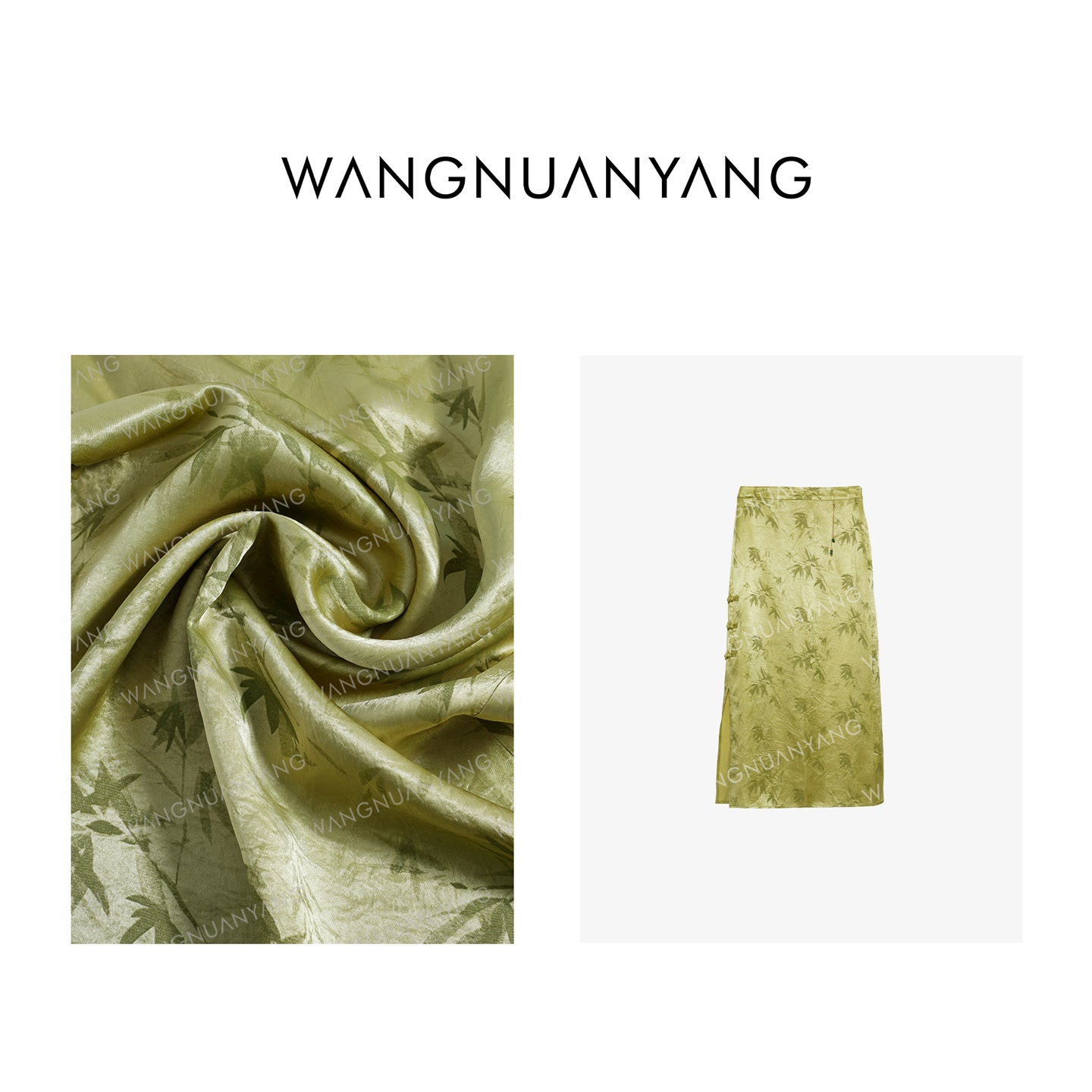 【王暖阳】春满竹｜国风重磅醋酸侧开叉盘扣半裙（24N80025）