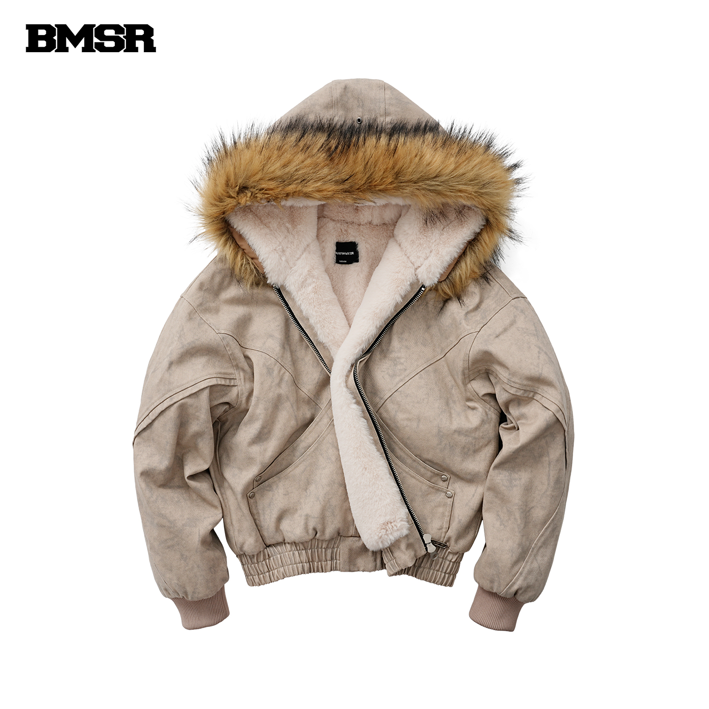 benmyshower座山雕加绒加厚外套男女冬 大理石纹帆布水洗棉服夹克