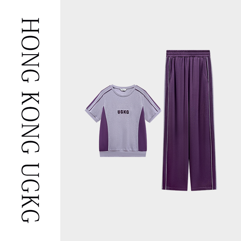 香港UGKG 2025新款时尚休闲运动套装女士夏季洋气宽松妈妈两件套