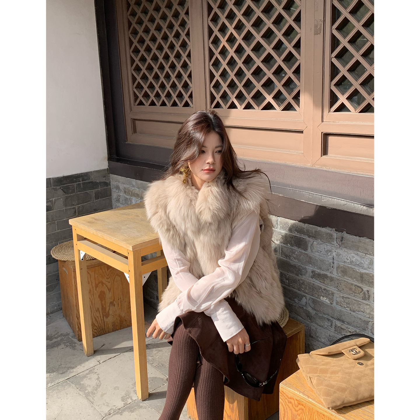 MAR 秋冬新款小众时尚设计感定染狐狸毛皮草马甲外套676102