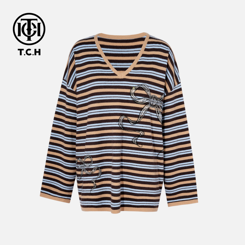 TCH私服烫钻工艺新时尚淑女百搭新潮流针织衫T75C09E1101轻奢tch