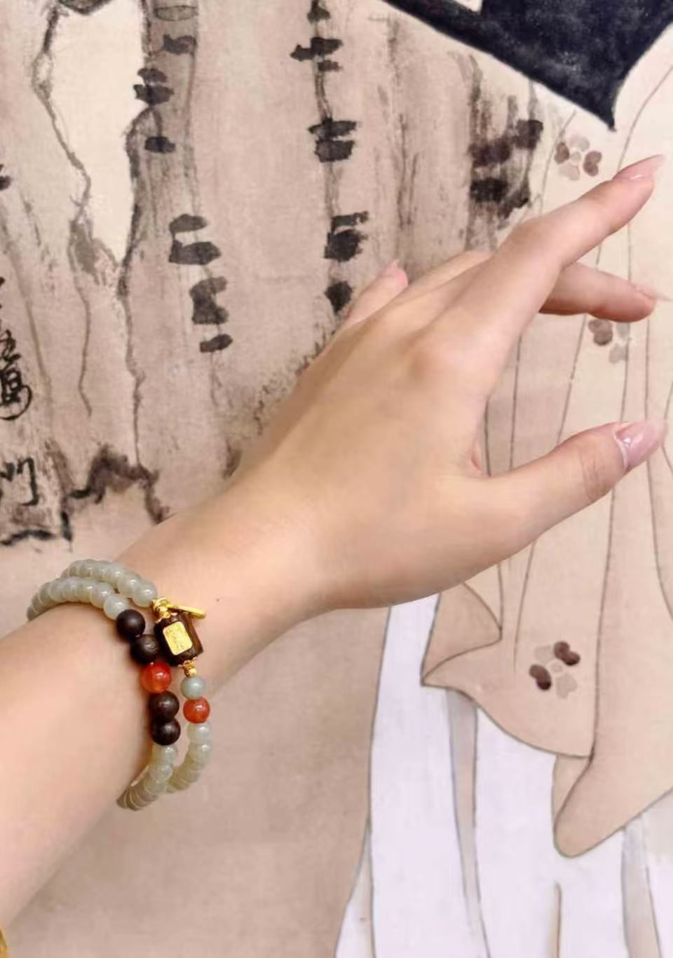 (基地质检发货) B002 双圈和田玉手串 无礼盒