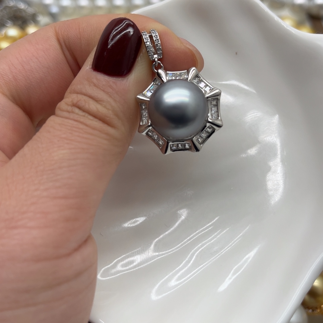 银S925镶嵌吊坠(不含链)海水珍珠