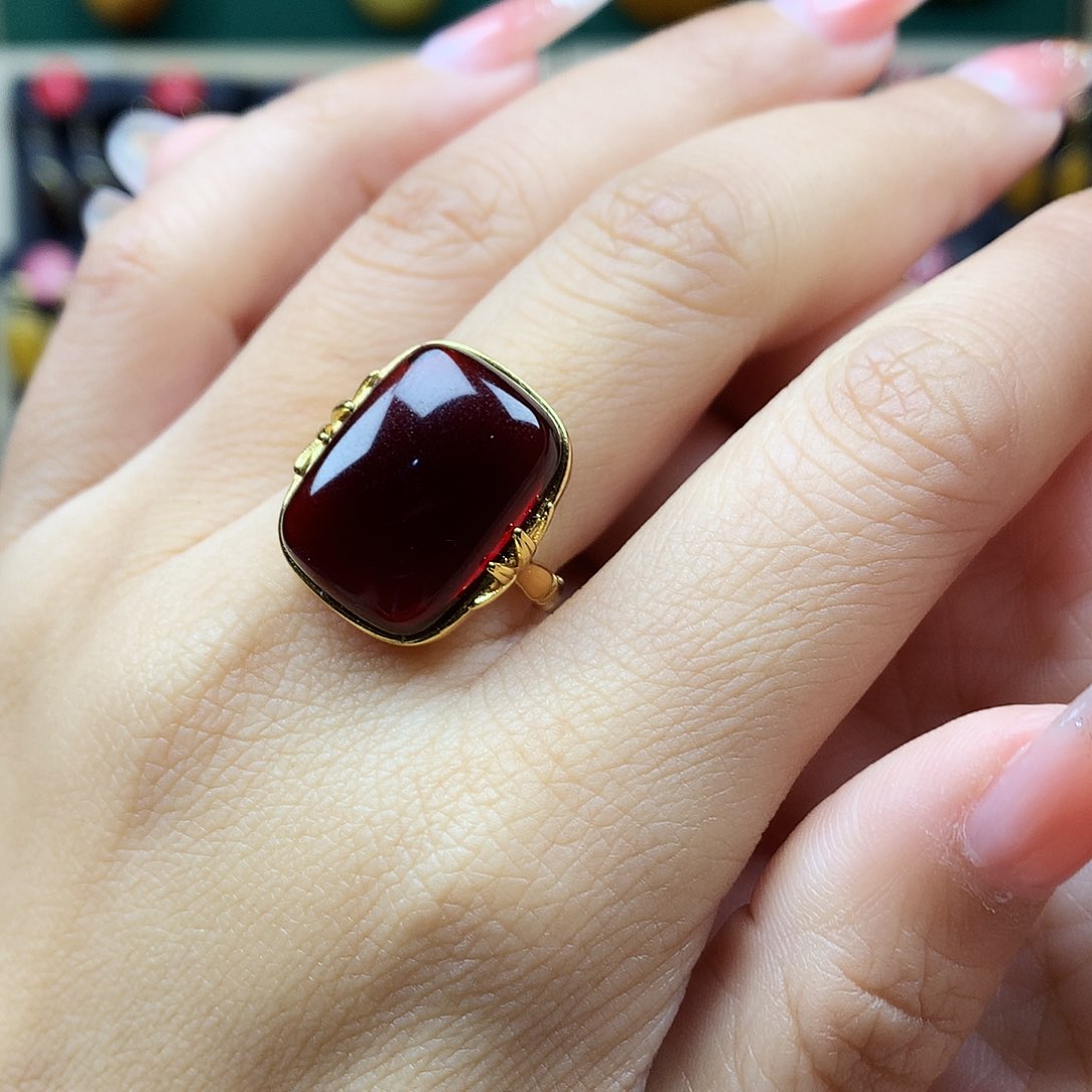 血珀戒指银S925镶嵌戒指