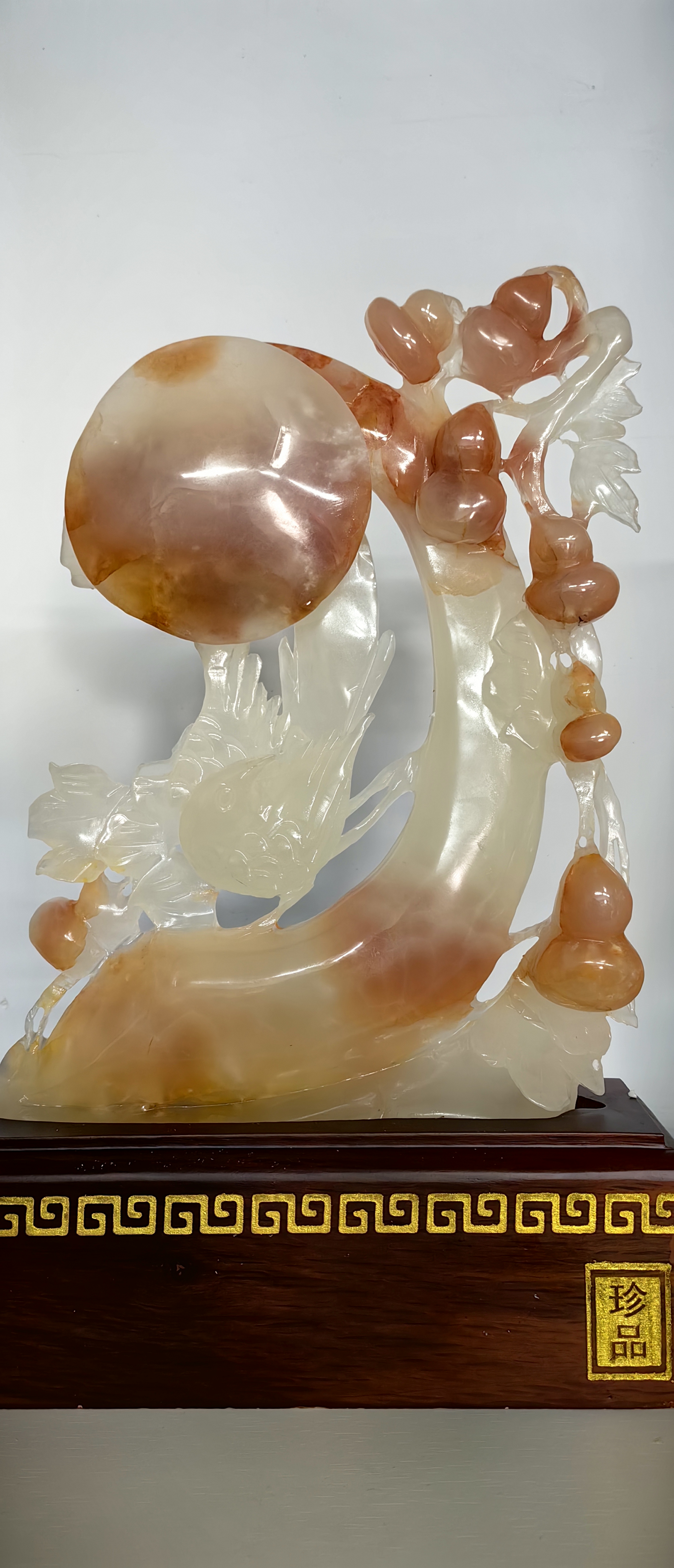 喜鹊登枝福禄玉石雕刻家居摆件