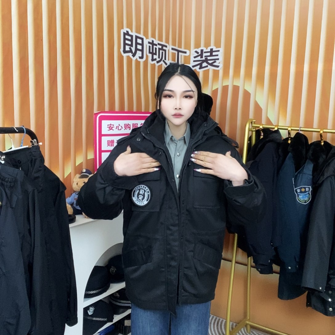 黑色中长连帽斜纹棉大衣不要标190/4x