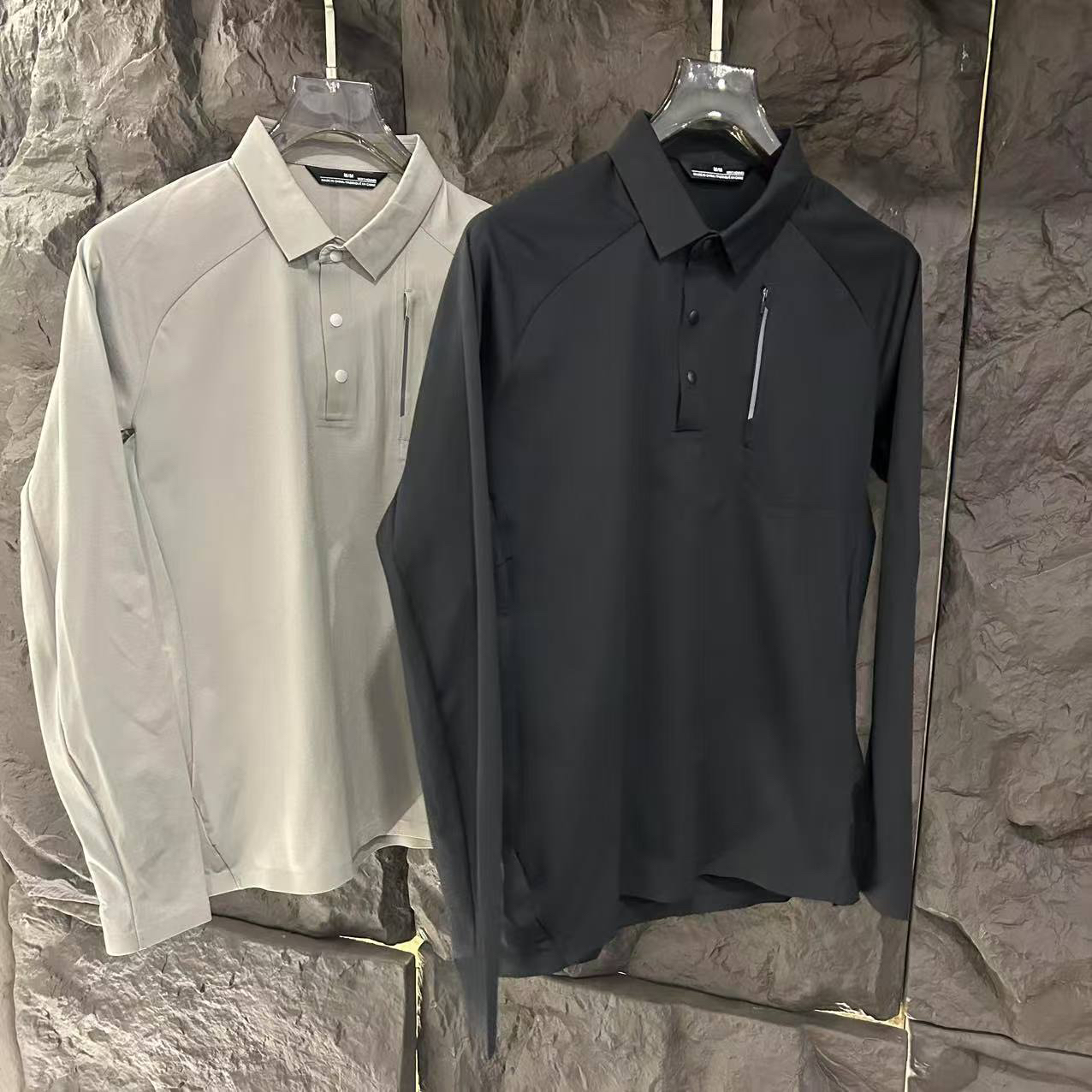 （一)Lu户外休闲压胶翻领打底男士上衣时尚简约经典商务长袖男款