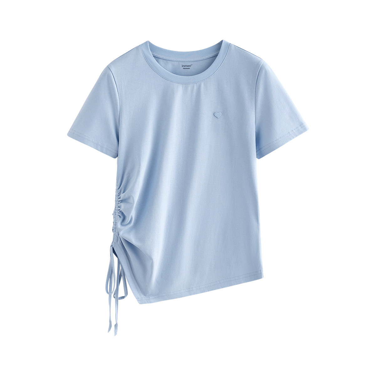 【门店】【纯棉】茵曼夏季时尚纯色不规则系带T恤休闲百搭圆领短袖