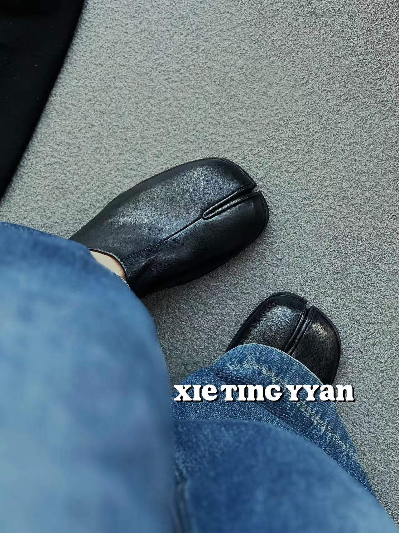 微瑕羊皮分趾包头半拖猪蹄鞋一脚蹬93221