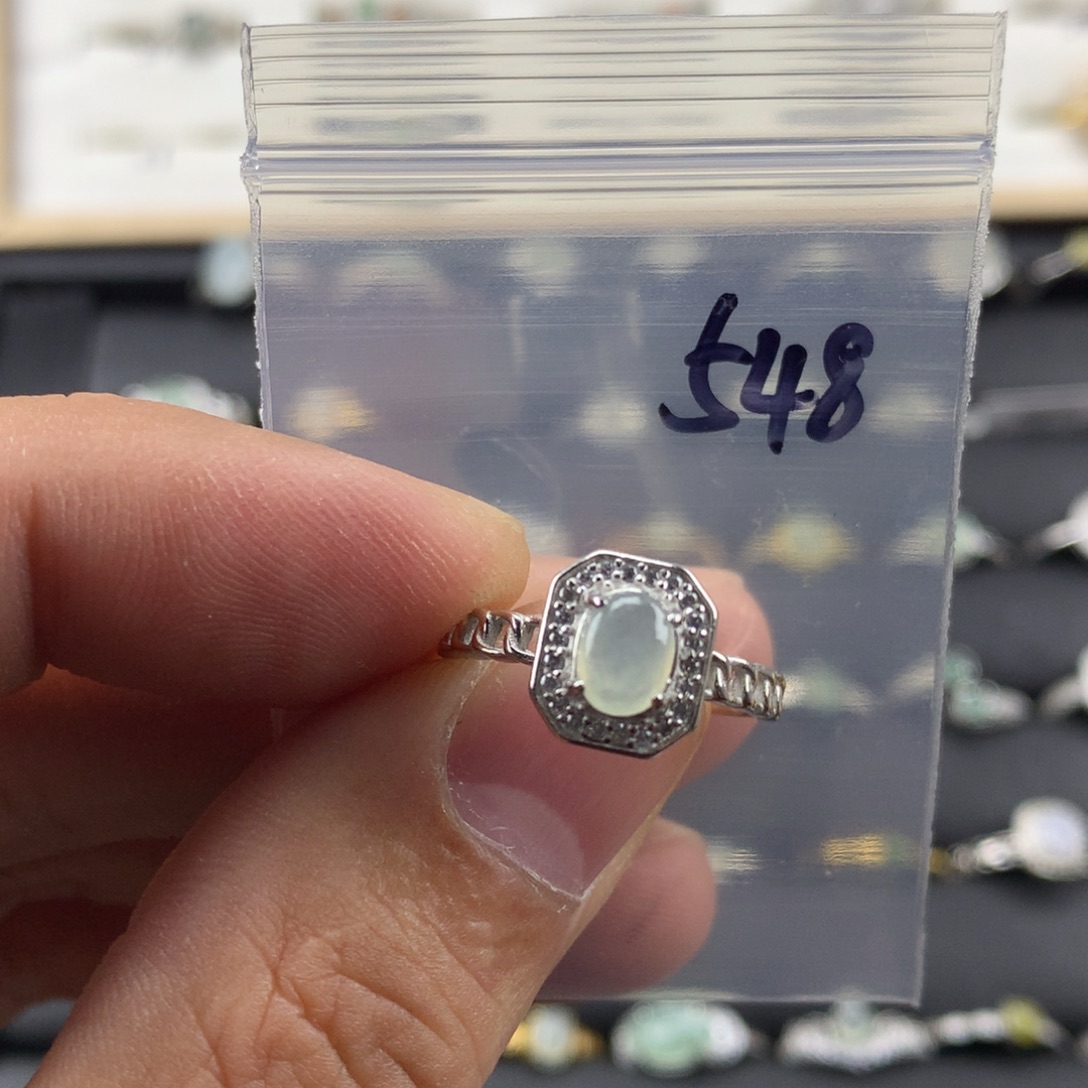 0***—翡翠银S925镀金镶嵌戒指548