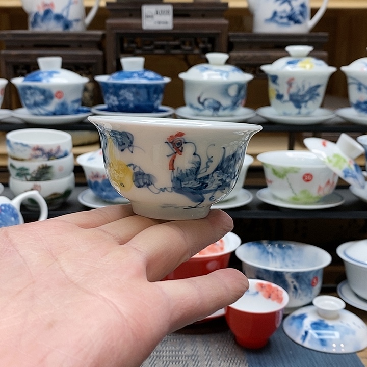 手绘微瑕公鸡压手杯