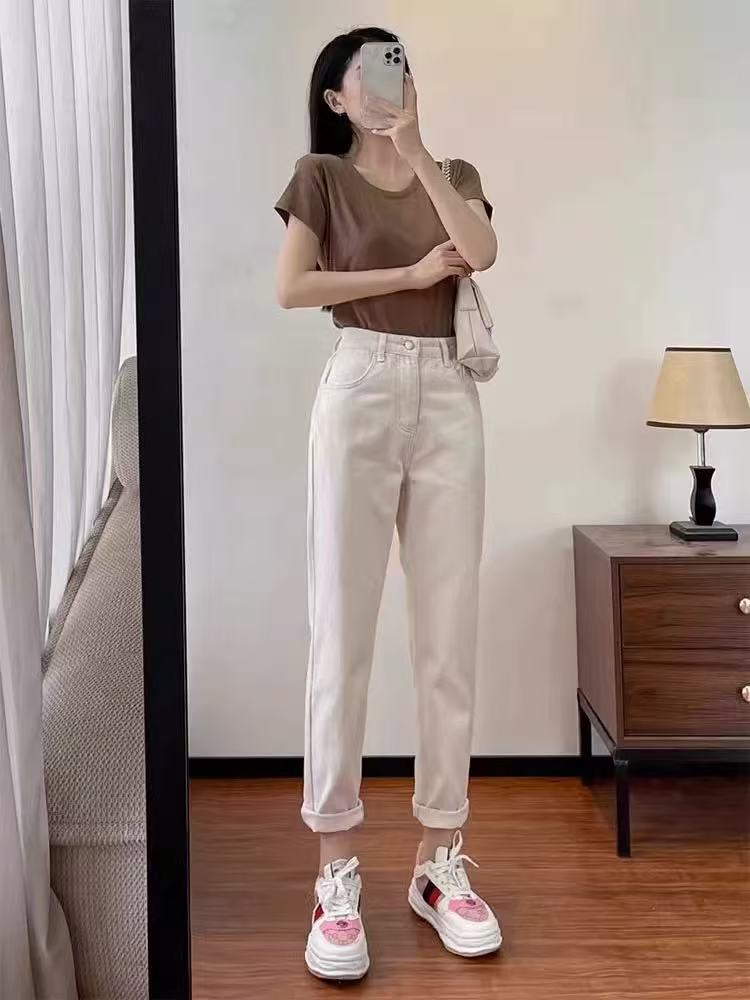 1690 哈伦牛仔裤女高腰春秋新款夏季薄款萝卜老爹裤