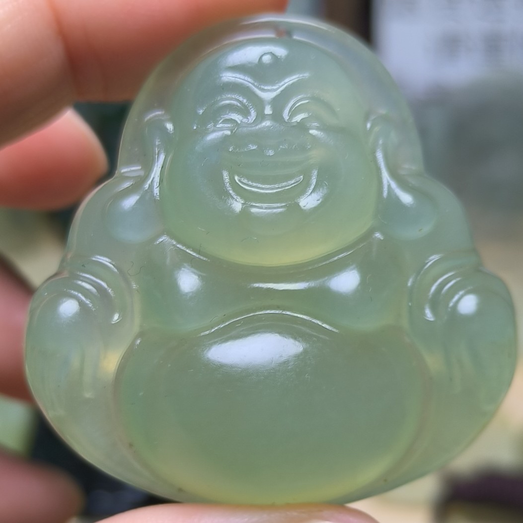 天然岫玉高冰笑佛公大肚佛公吊坠挂件随机发货（多样性发其一）