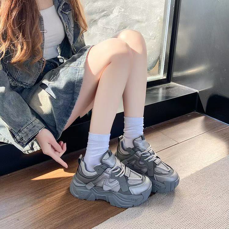 双网老爹鞋女2025新款春秋季厚底百搭爆款增高休闲运动鞋网鞋女士
