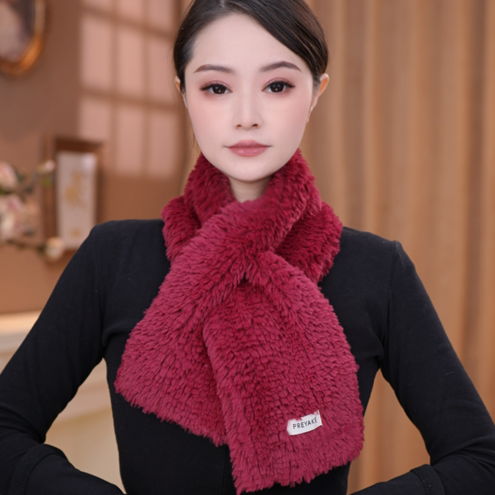 高级感网红纯色中老年围巾冬天女亲肤加厚保暖毛绒韩版红色围脖