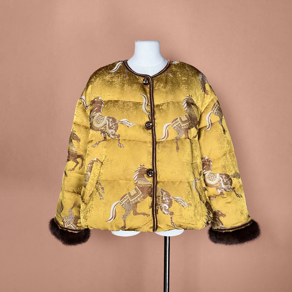 莨悦（90白鹅绒）香云纱新中式鹅绒服高级感提花冬季保暖外套女士