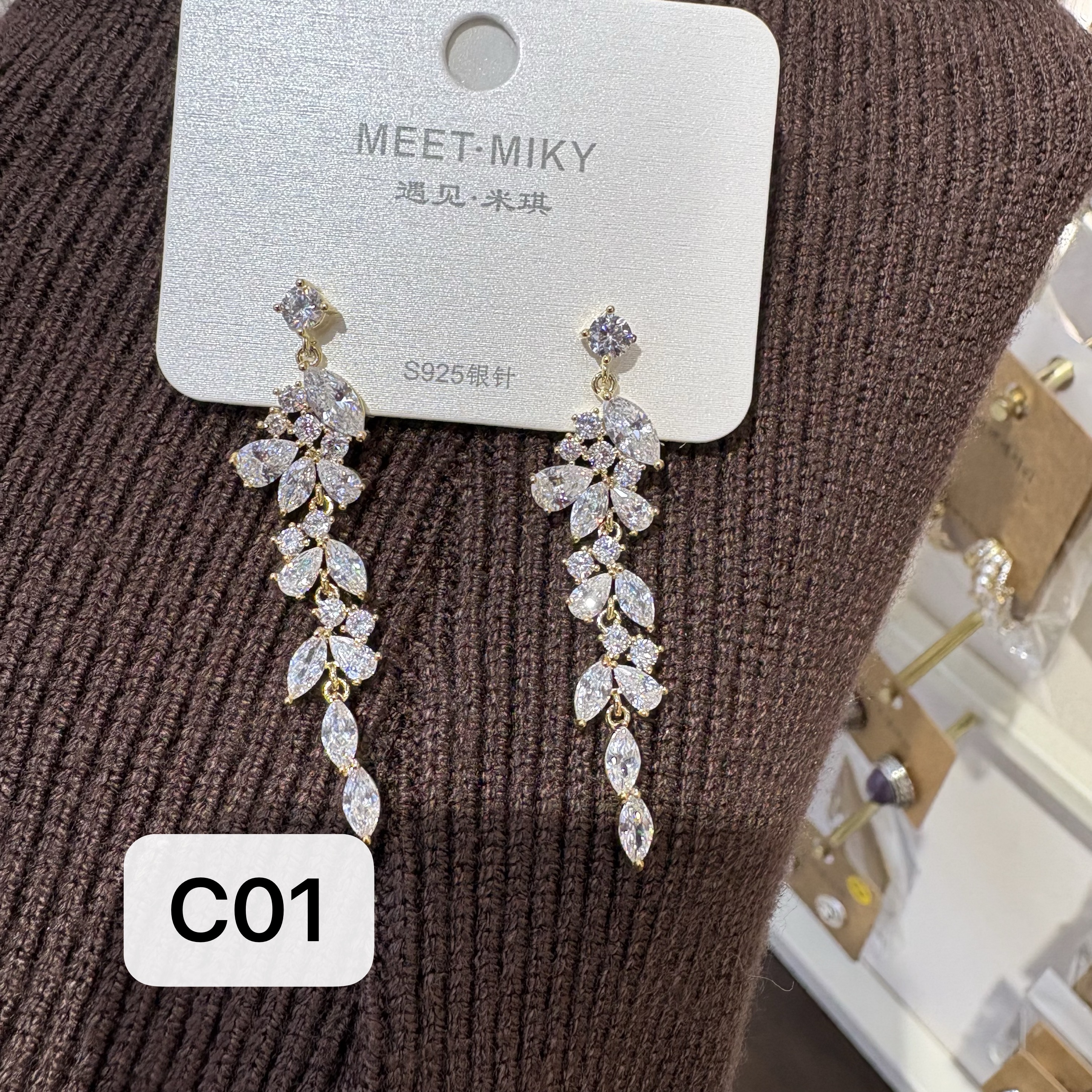 925银仿水晶耳饰 925银时尚耳坠c