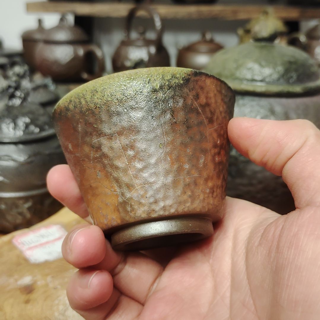 坭兴陶纯柴烧全手工锤纹茶杯100c