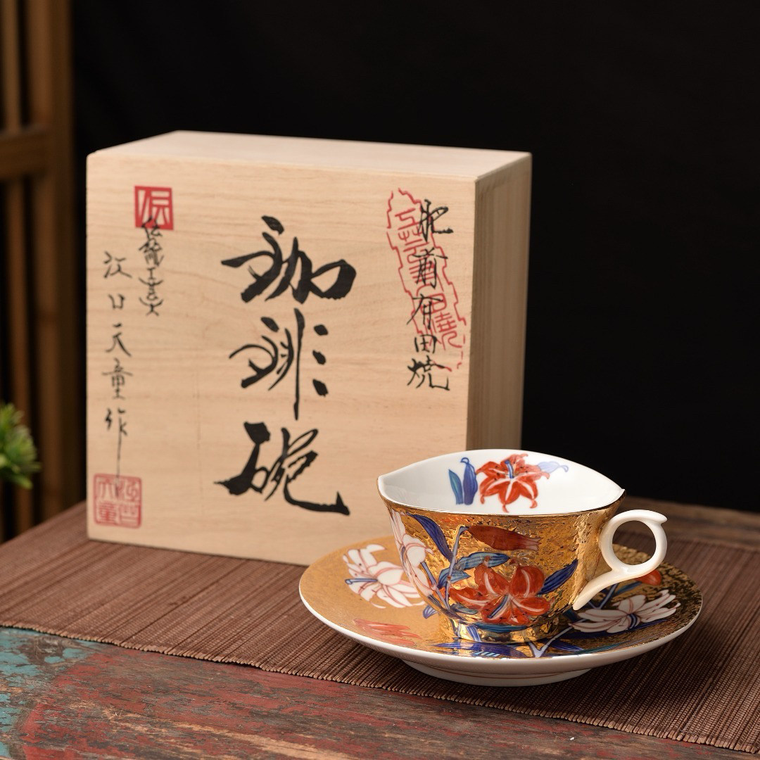 江口天童 手绘 单杯碟