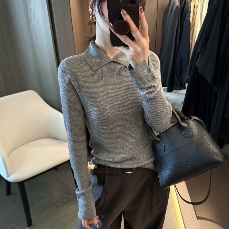 MEIZHENZI【超细绵羊毛】通勤小翻领|百搭秋冬针织衫女打底毛衣