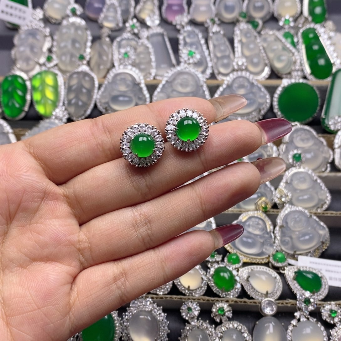 玛瑙/玉髓耳钉合金925银针