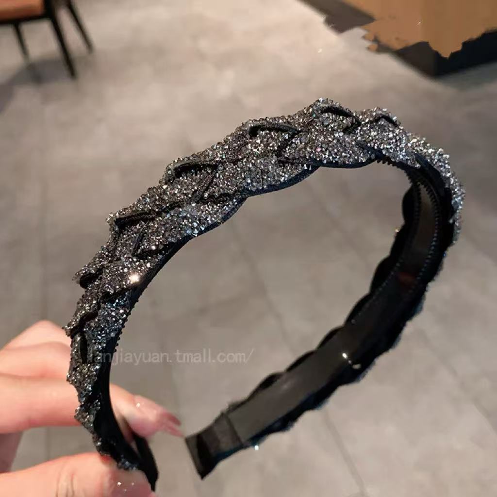 轻奢超闪麻花编织发箍宽边高颅顶头箍气质带齿防滑压发发卡3116