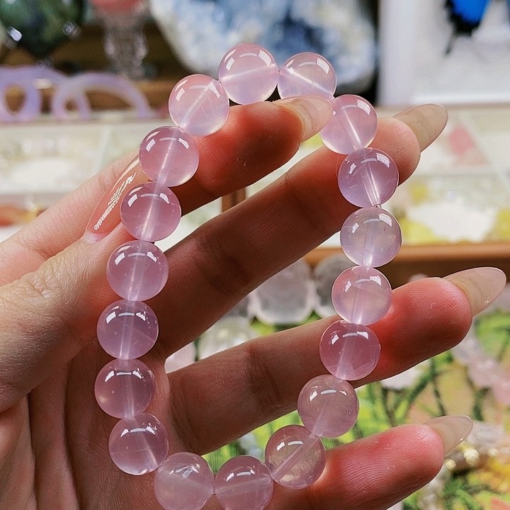 水晶手链未镶嵌天然粉睡觉手链10mm