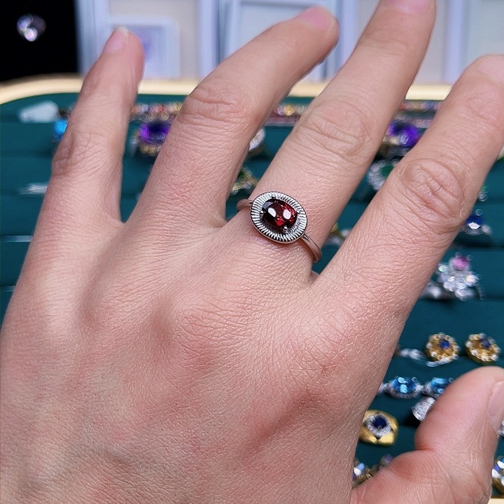 石榴石戒指银S925镶嵌