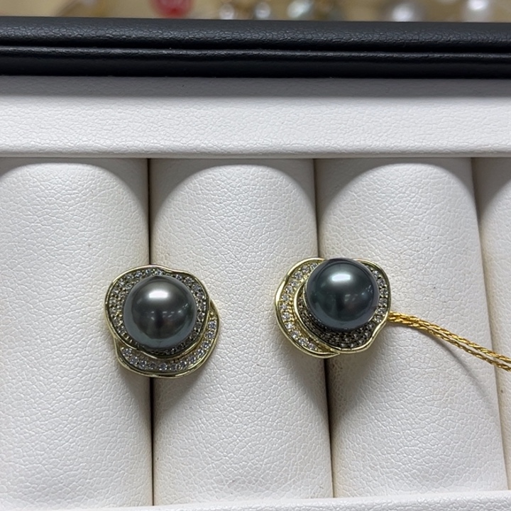 海水珍珠银S925镶嵌耳饰8-9mm 68号