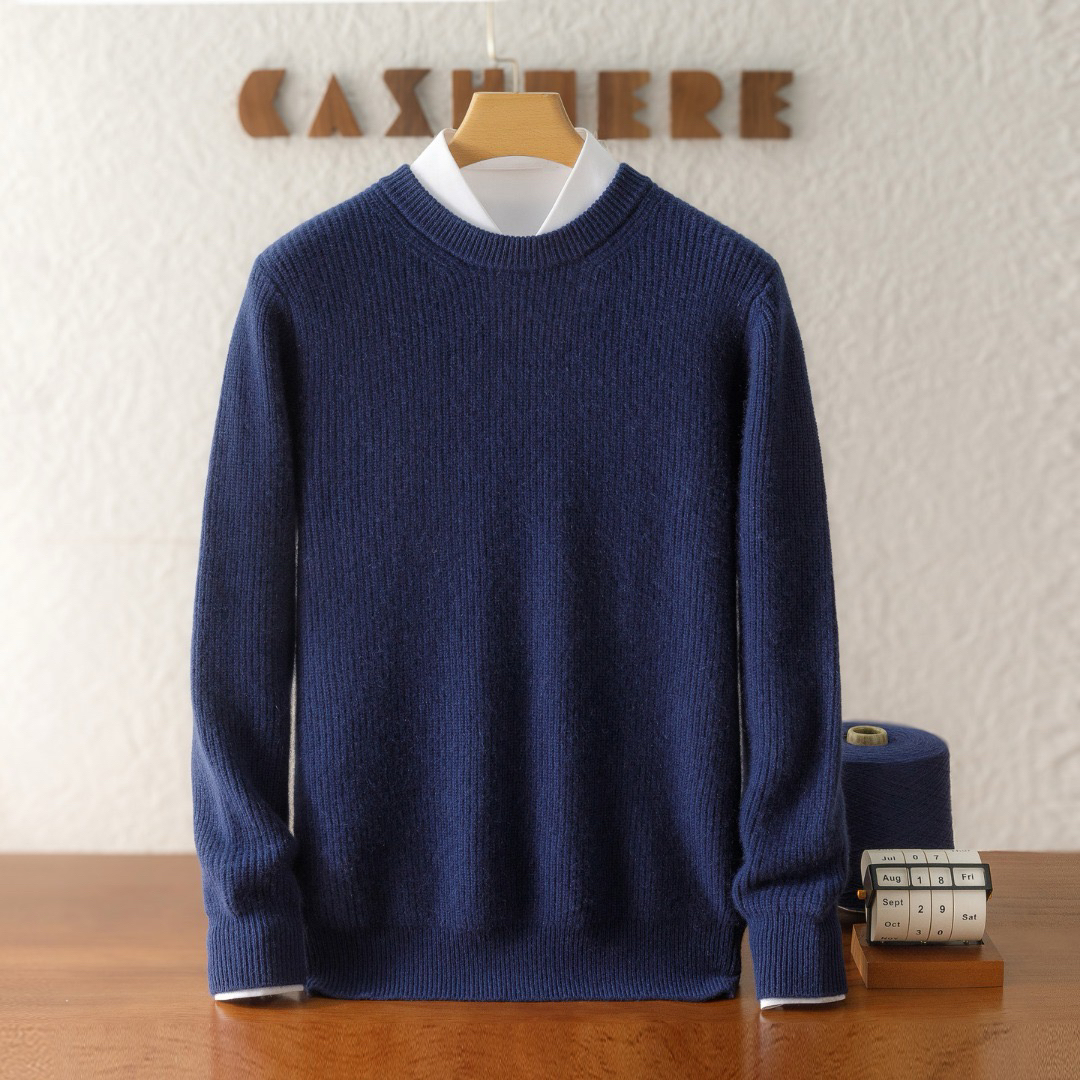 新品秋冬加厚元宝针加厚圆领100%山羊绒A类M.ORO7针双股元宝针男