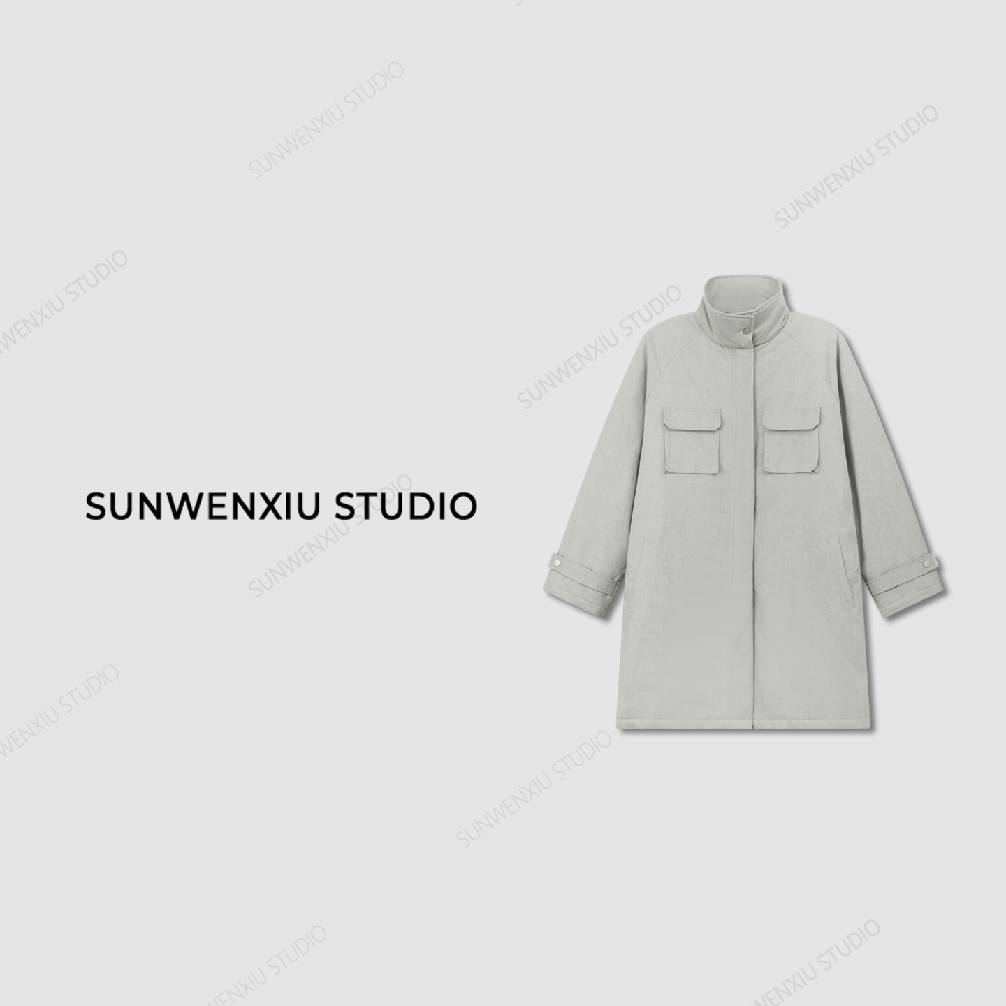 swx studio5店 “露丝羊毛袄”100%全棉秋冬中长款杂色水泥灰大衣