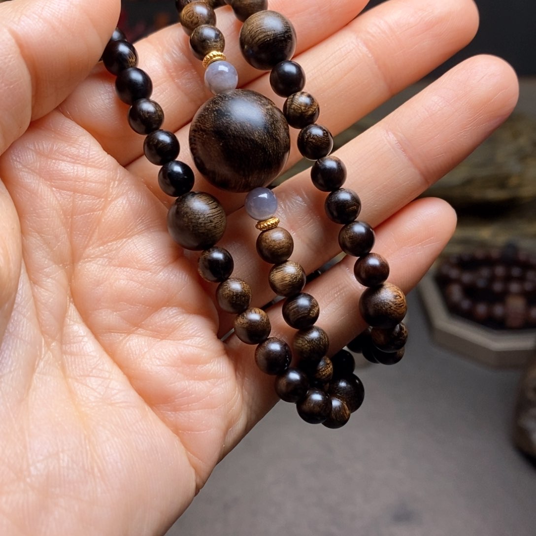 沉香手串越南芽庄白棋楠瘤疤➕芽庄紫棋帝王玉化0.6设计