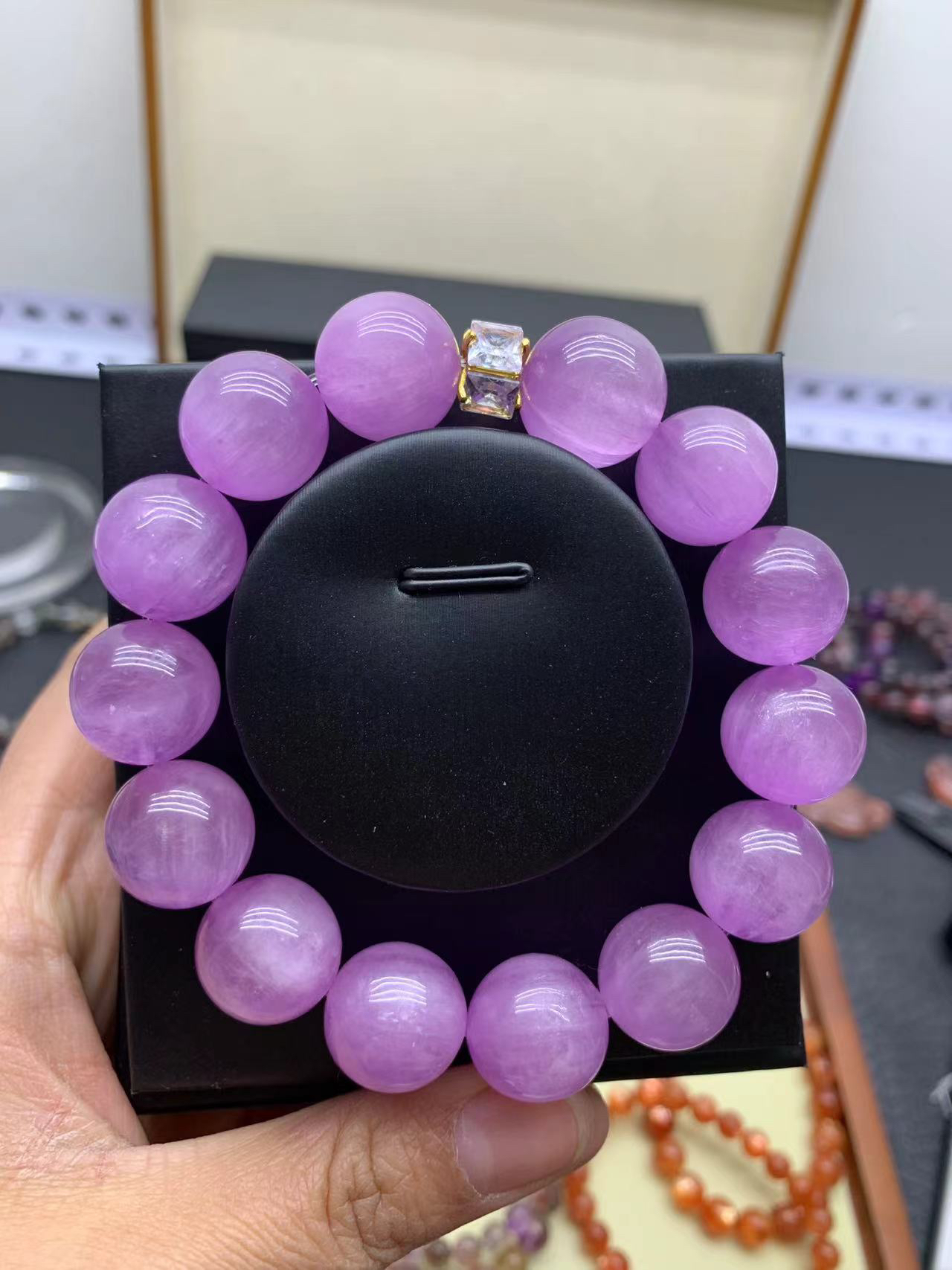 天然水晶梦幻猫眼紫锂辉手链16mm