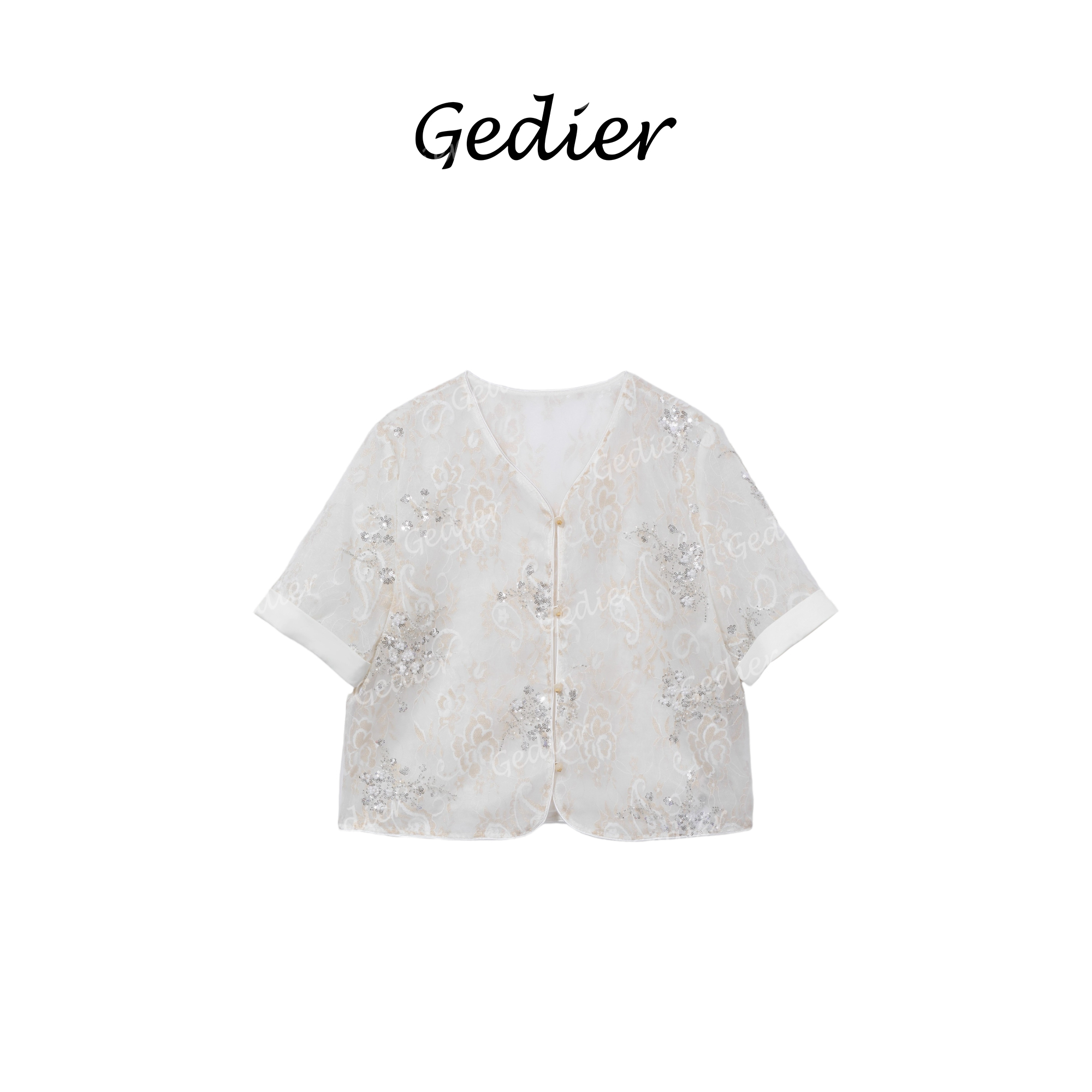 【歌蒂尔】高定法式千金感花卉V领衬衫 高级精致品质女装 CG520719Y