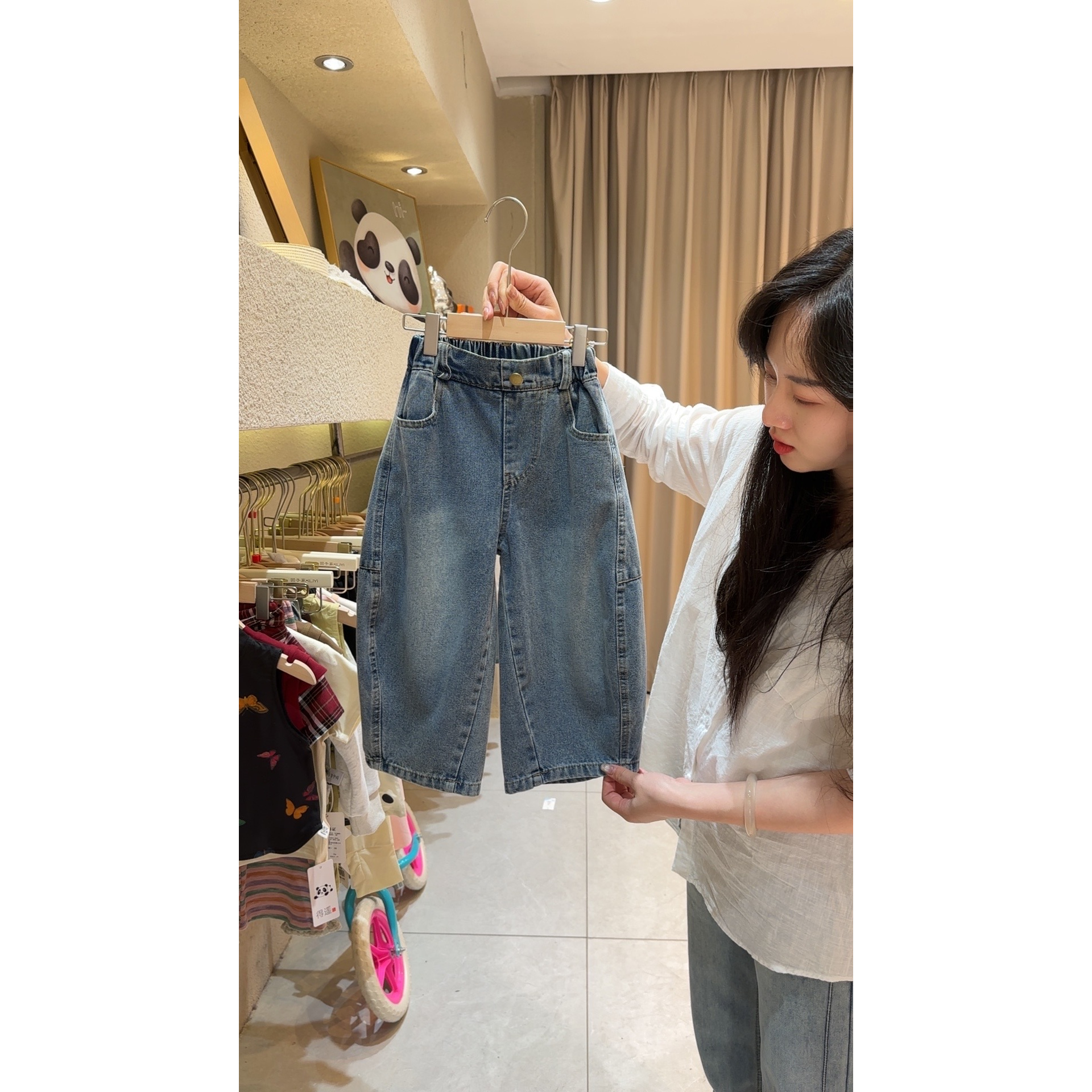 【圆子家】女童裤子2025新款秋款公主风宽松弯刀裤洋气儿童牛仔裤