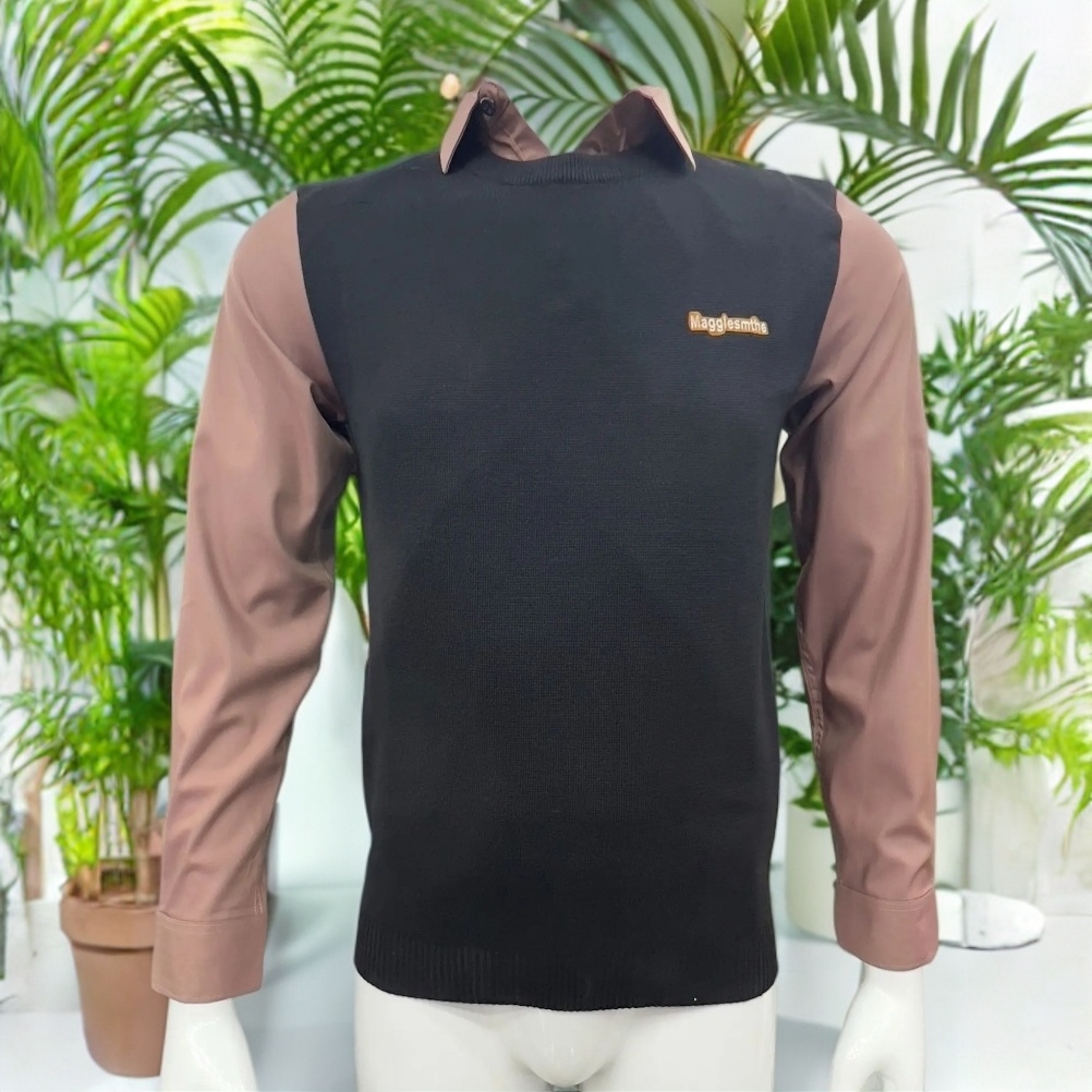 长袖毛衣针织假两件翻领户外男子运动时尚针织衫商务