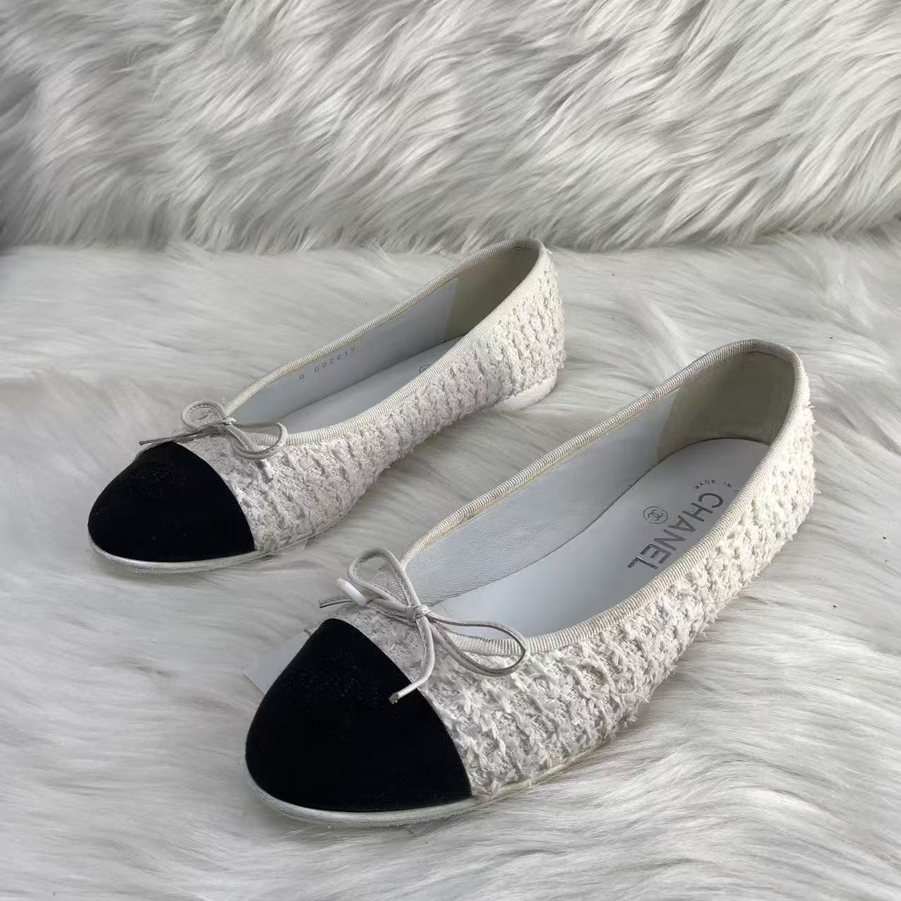 Chanel/香奈儿38码/Seven女鞋精选 白色粗花呢尖头芭蕾鞋 xxs791