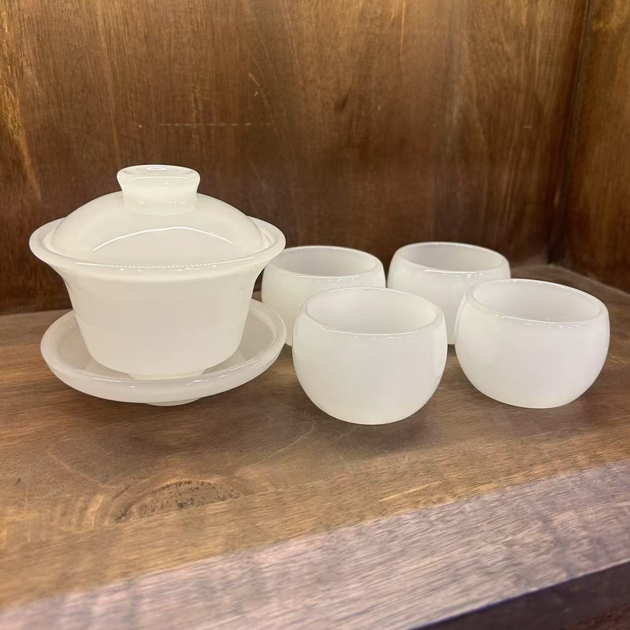 ZH2942-冰种琉璃一盖碗带四杯