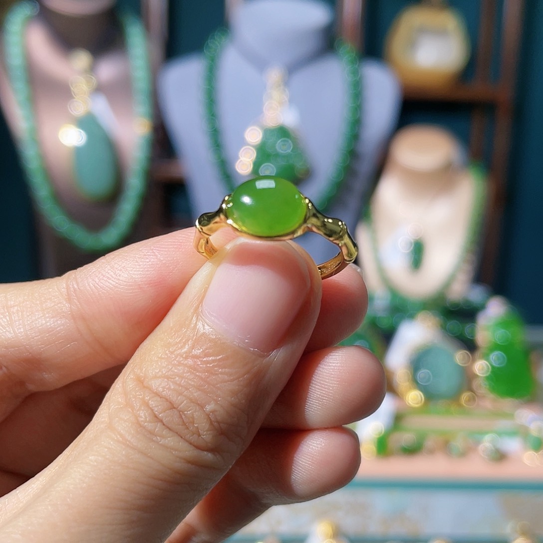 和田玉（碧玉）戒指银S925镶嵌