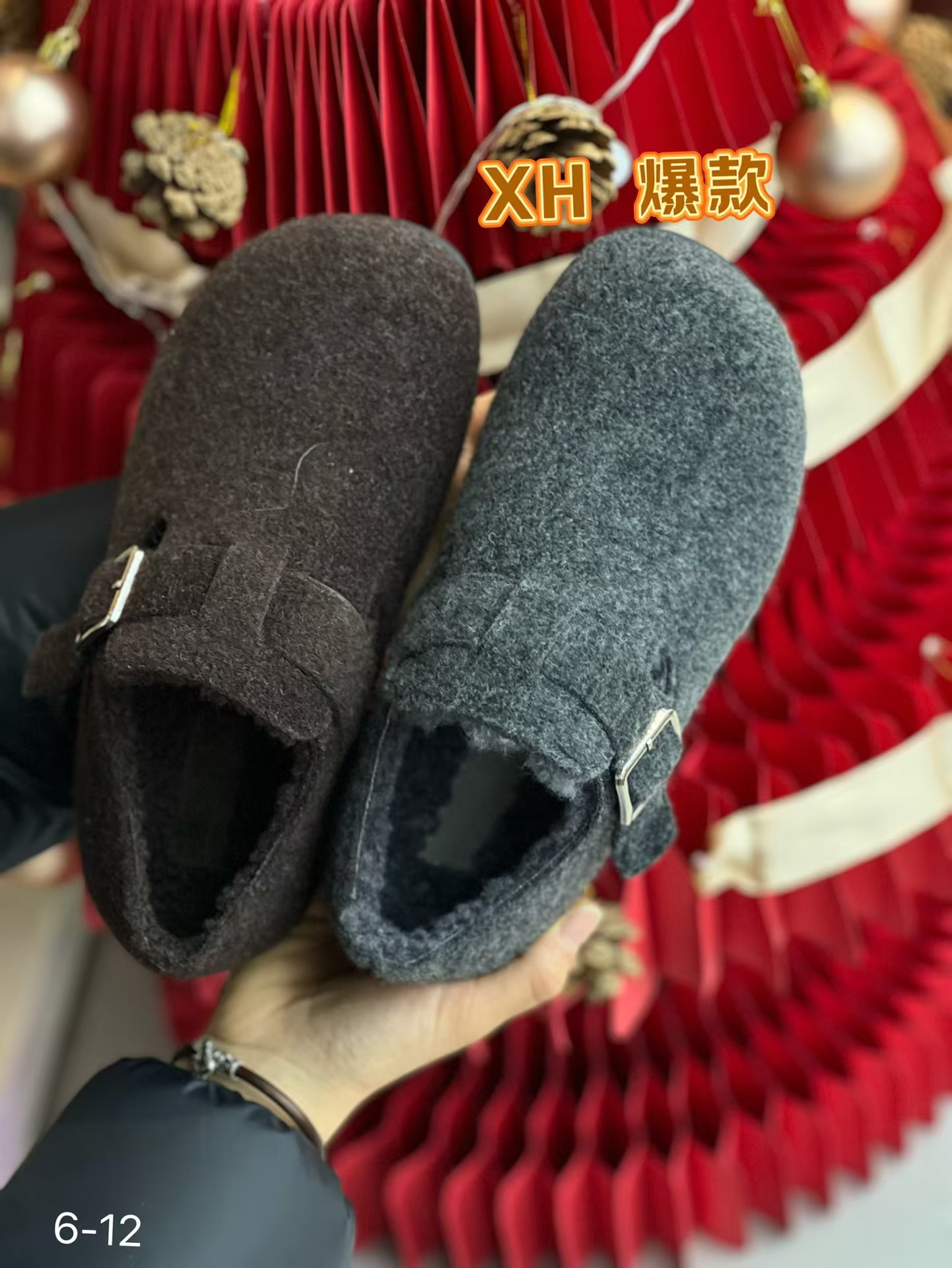 6-12格雷系平底全包勃肯鞋女新款冬季加绒毛毛棉鞋加厚