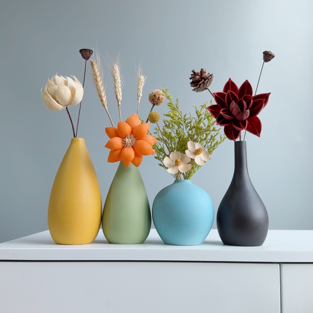 摆件陶瓷小花瓶含花总高约20-30cm