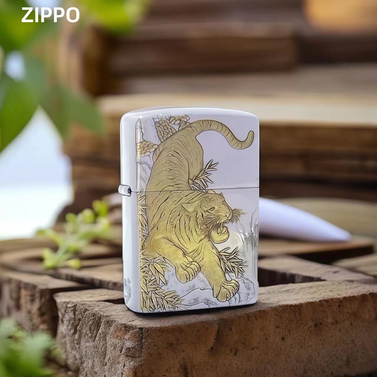 ZIPPO打火机【虎虎生威】蝎子包银盔甲原装正品防风鎏金色礼品男士